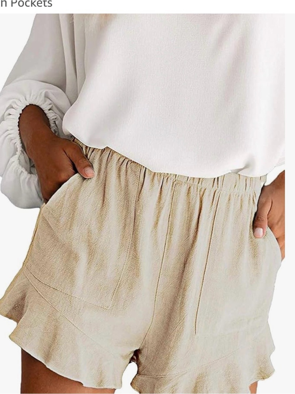 Women's Elastic Waist Cream Linen-Blend Shorts